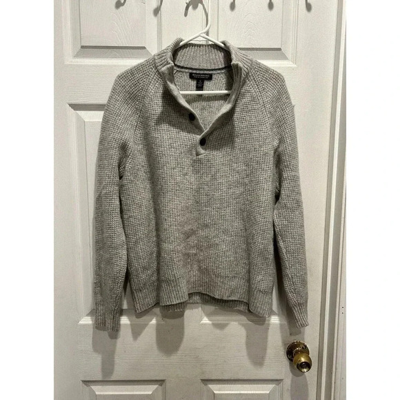 Banana Republic Sweater‎ Mens Large Marled Gray Wool Normcore Preppy Classic - Picture 1 of 8